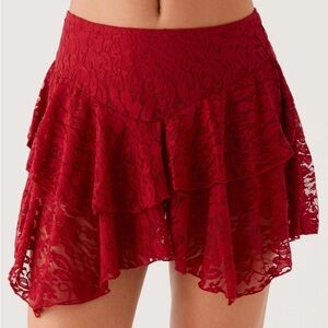Peppermayo Party All Night Frill Skirt Red Lace